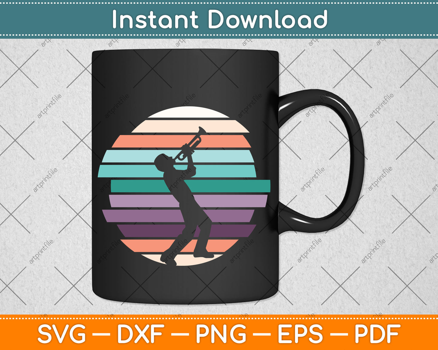 Vintage Retro Style Trumpet Player Svg Png Dxf Digital Cutting File
