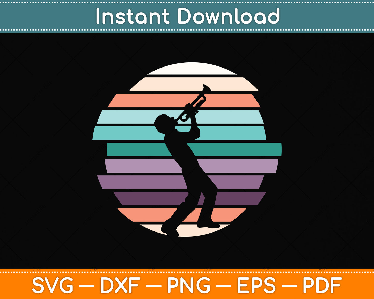 Vintage Retro Style Trumpet Player Svg Png Dxf Digital Cutting File