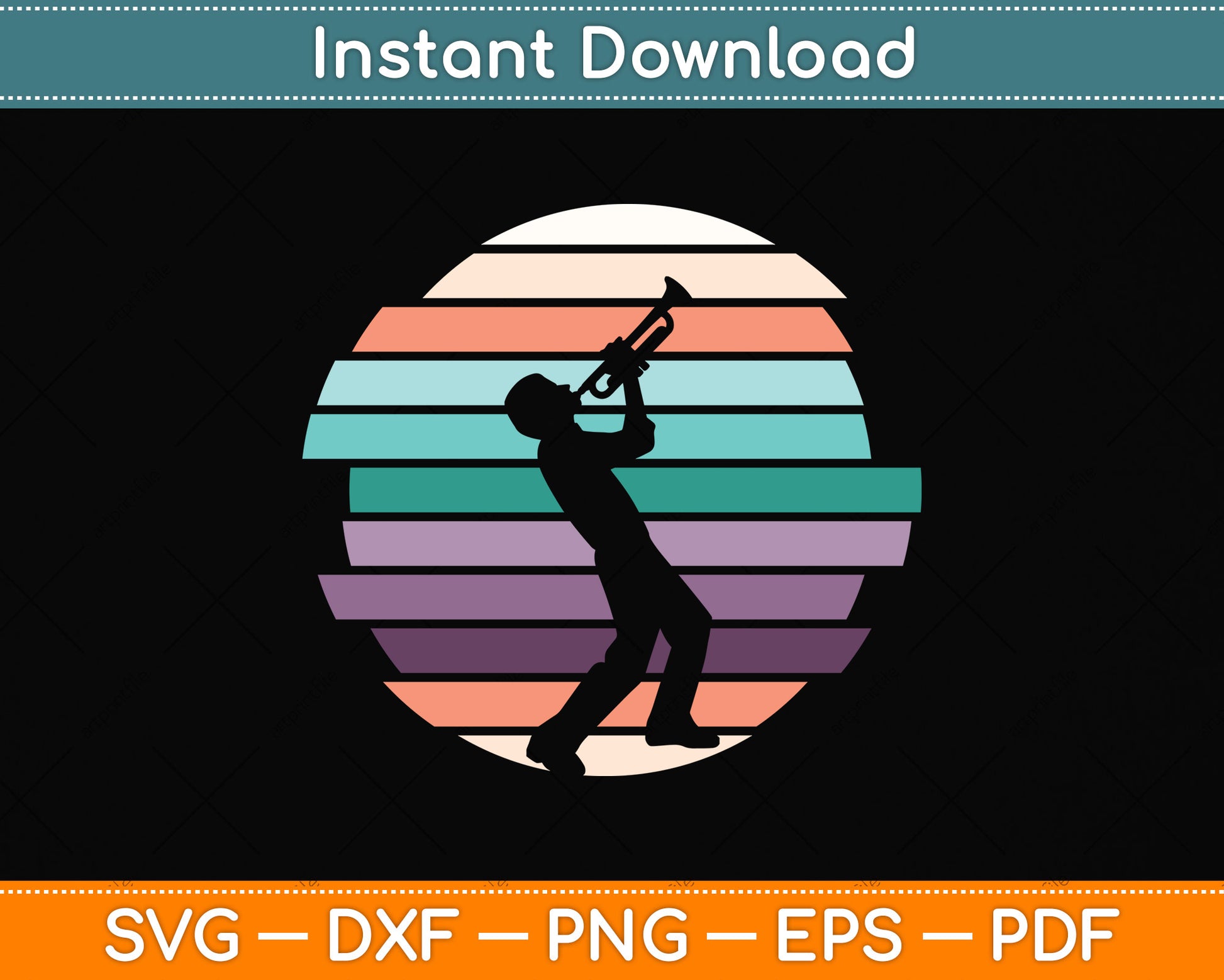 Vintage Retro Style Trumpet Player Svg Png Dxf Digital Cutting File