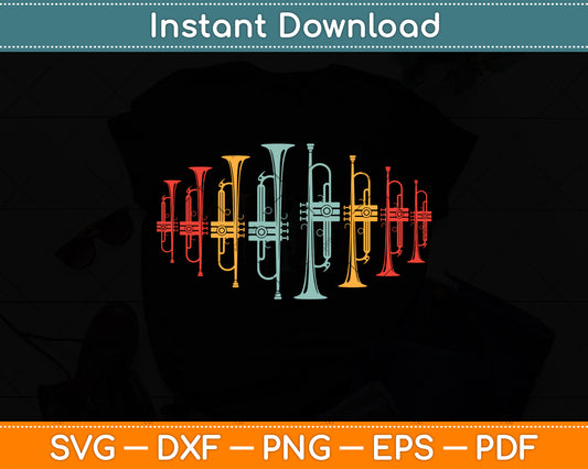 Vintage Retro Trumpeter Player Svg Png Dxf Digital Cutting File