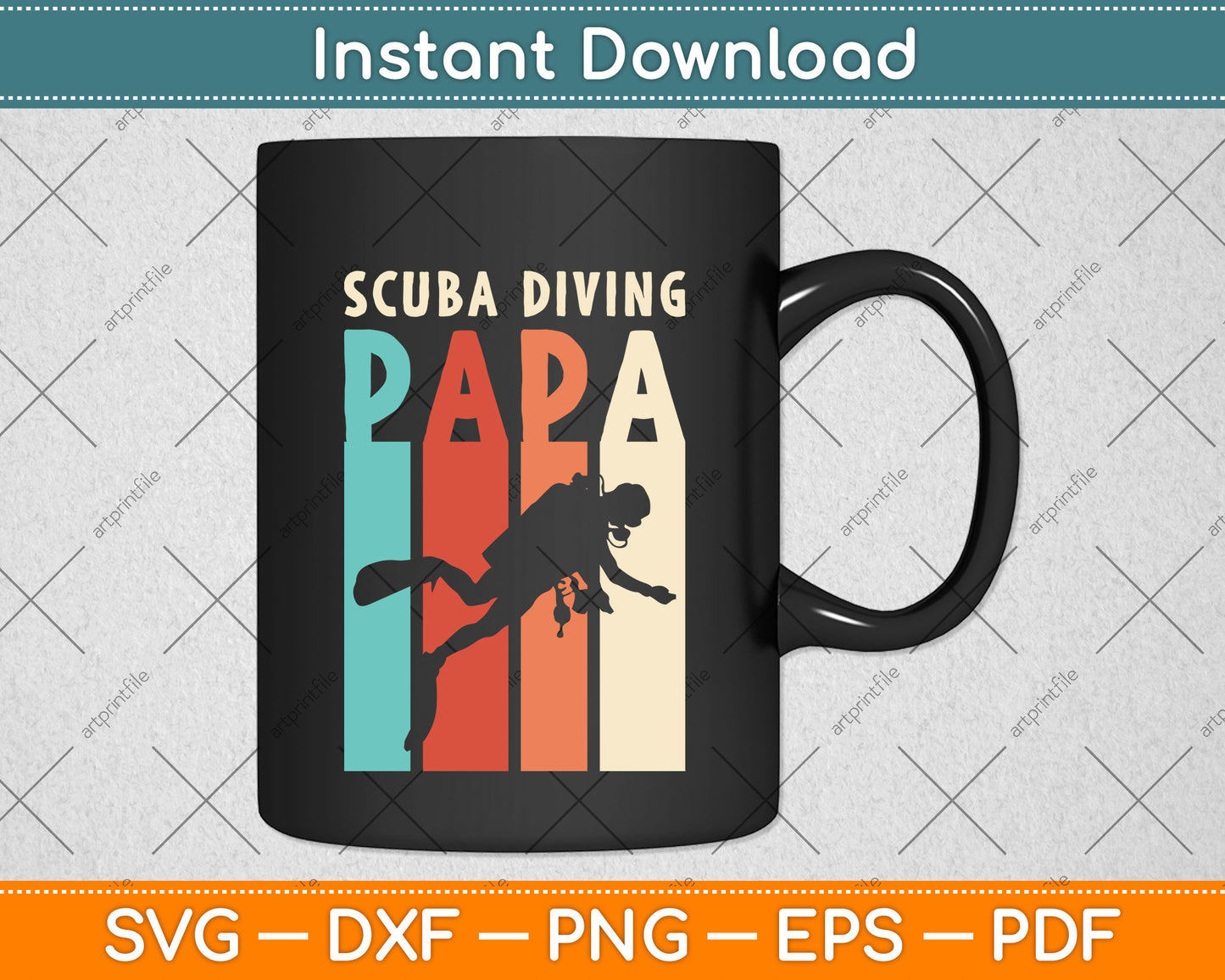 Vintage Scuba Diving Papa Svg Png Dxf Digital Cutting File