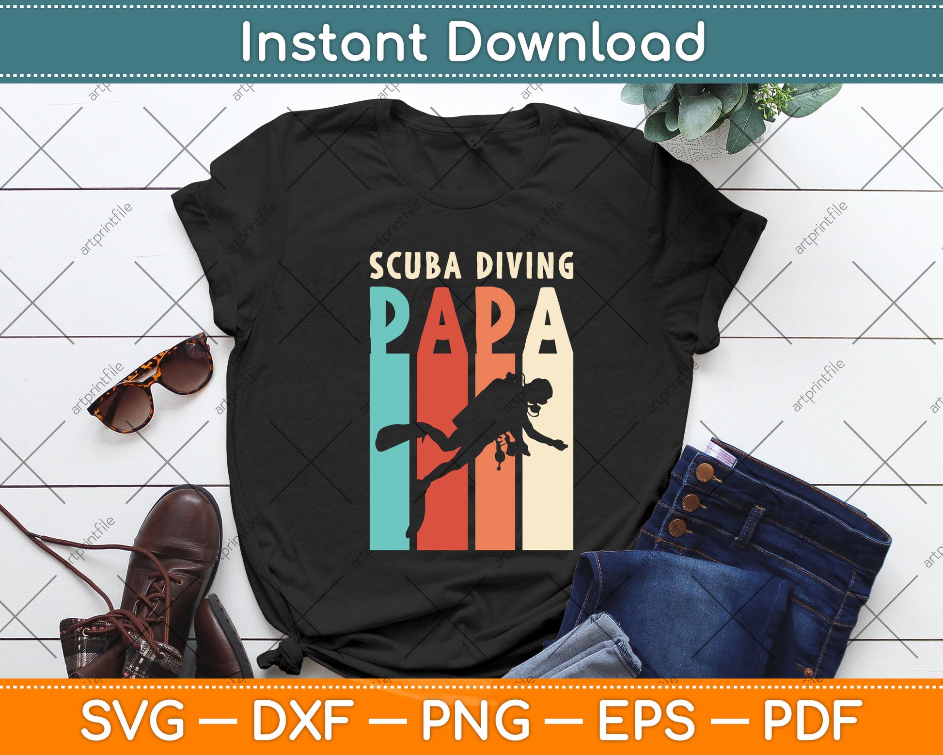 Vintage Scuba Diving Papa Svg Png Dxf Digital Cutting File