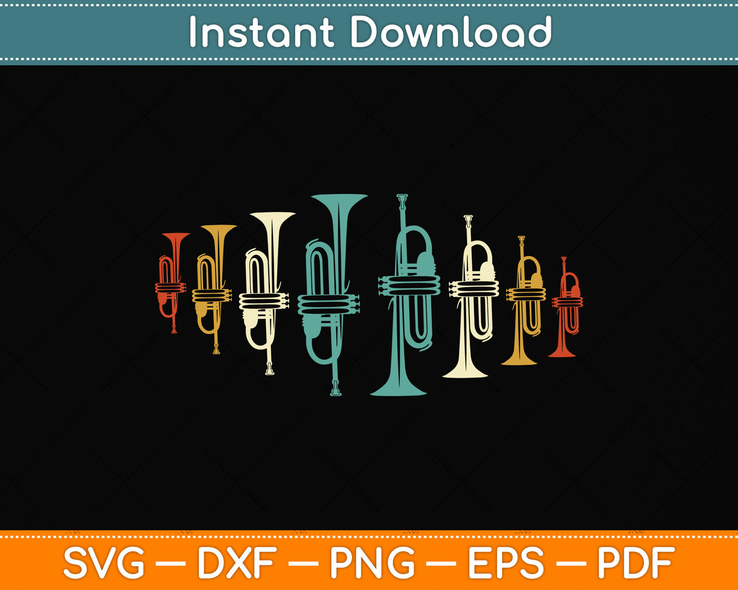 Vintage Retro Trumpet Player Svg Png Dxf Digital Cutting File