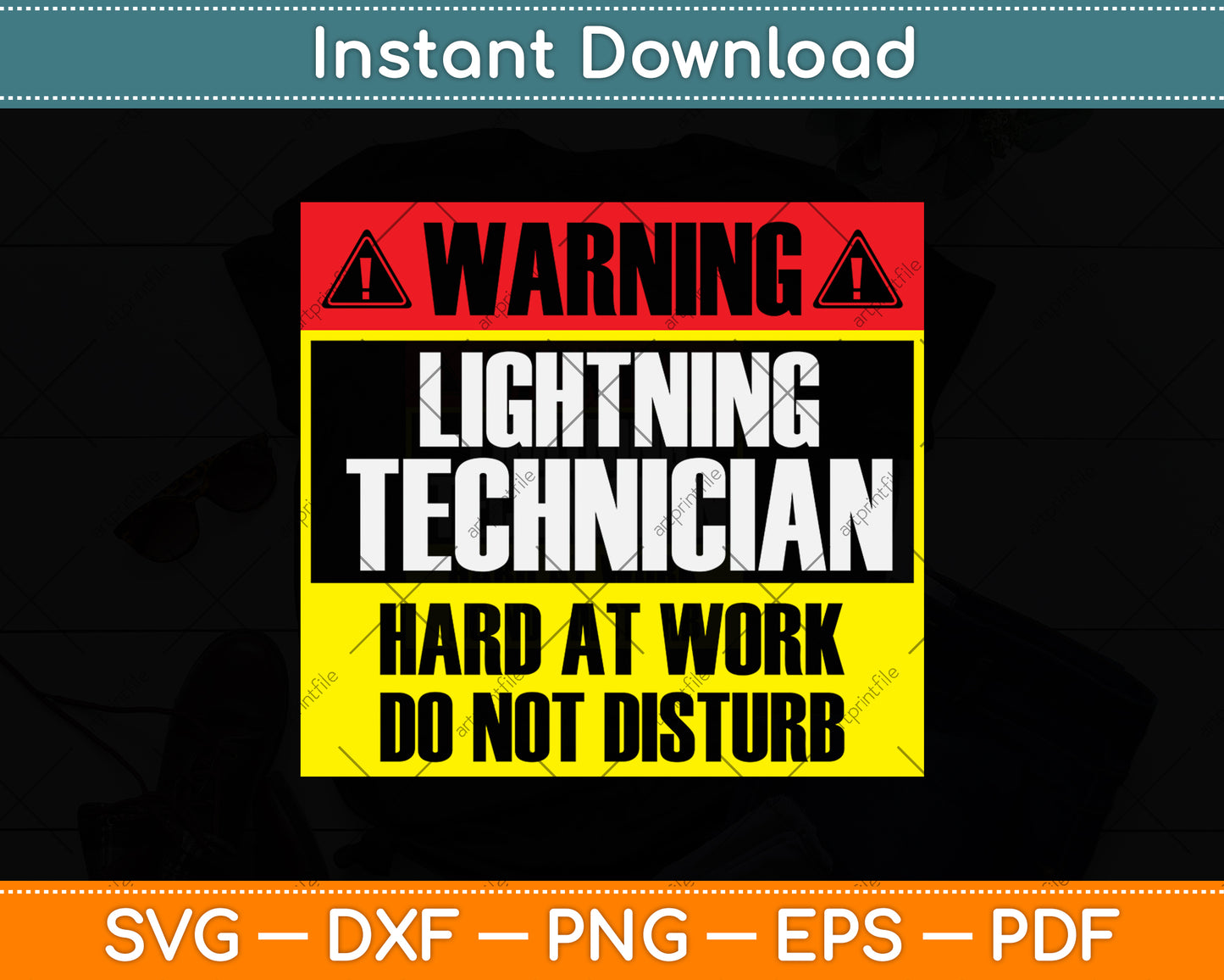 Warning Lightning Technician at Work Do Not Disturb Svg Png Dxf Digital Cutting File
