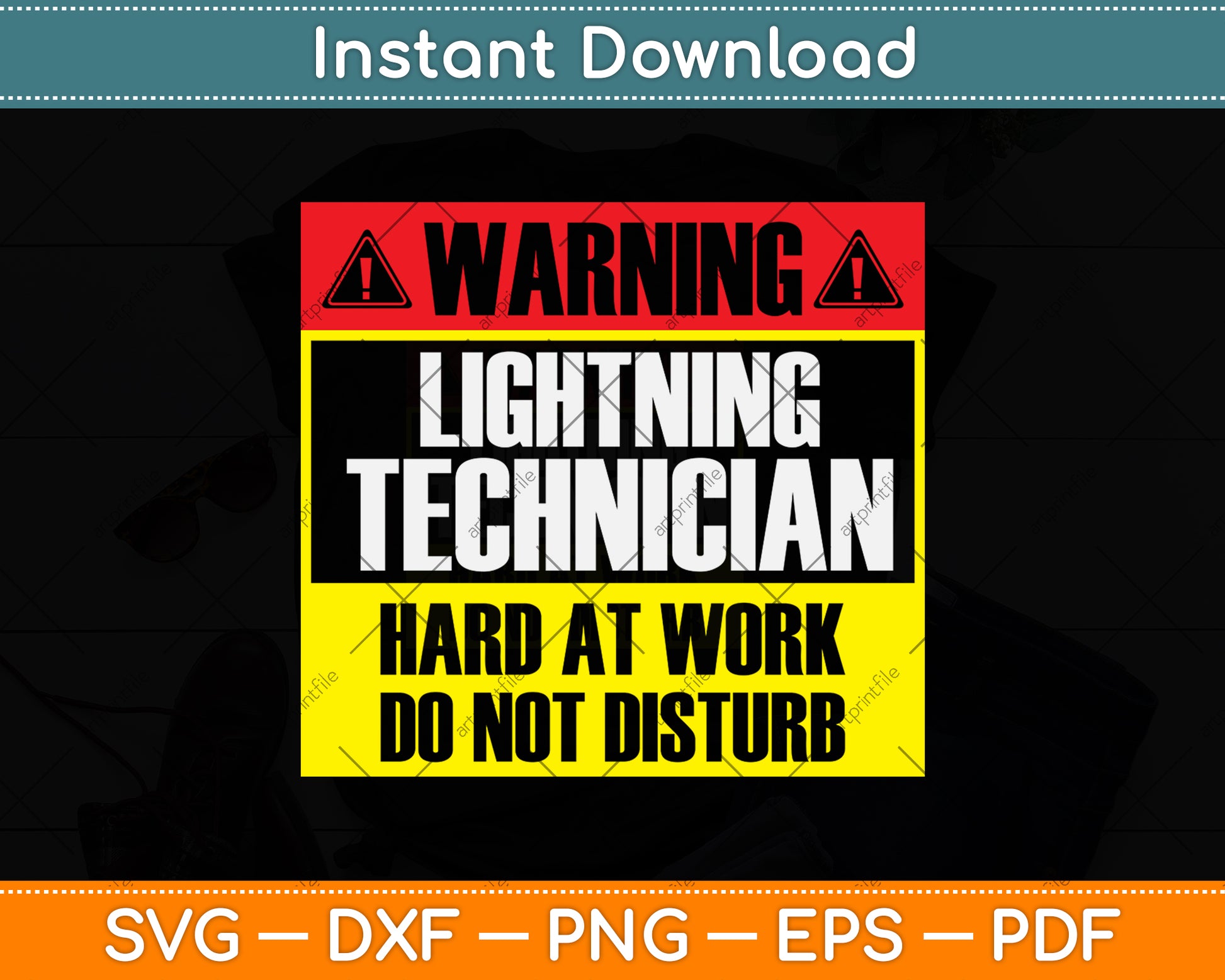Warning Lightning Technician at Work Do Not Disturb Svg Png Dxf Digital Cutting File