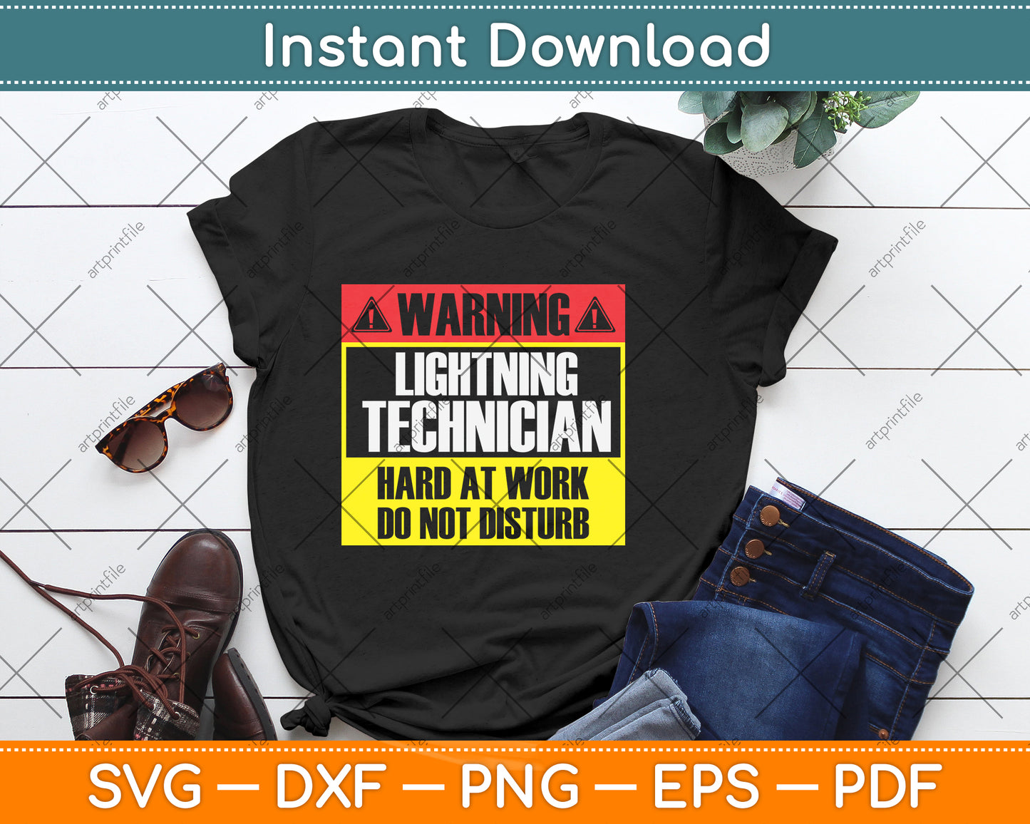 Warning Lightning Technician at Work Do Not Disturb Svg Png Dxf Digital Cutting File