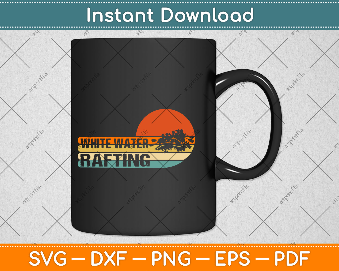 Vintage Retro Whitewater Rafting Svg Png Dxf Digital Cutting File