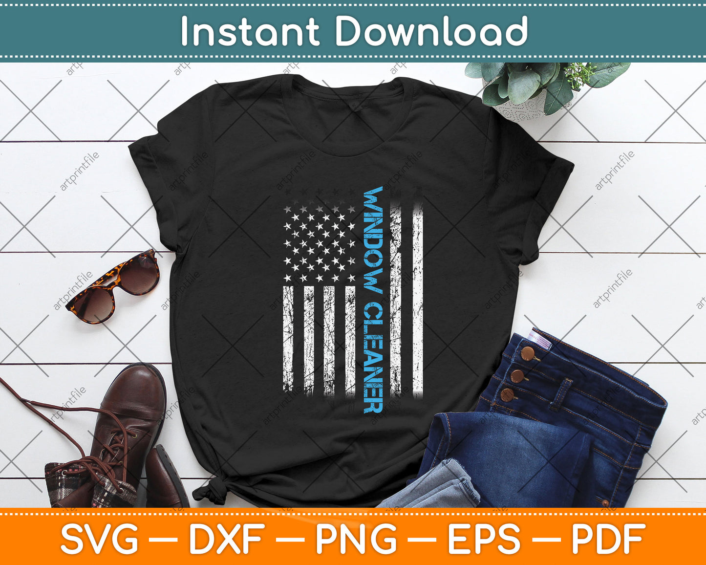 Window Cleaner USA Flag Funny Cleaning Svg Png Dxf Digital Cutting File