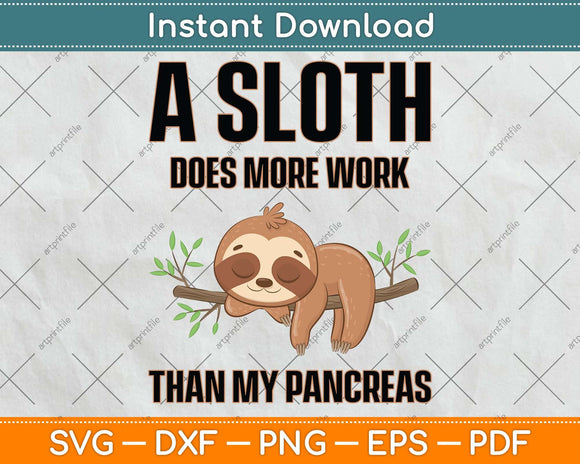 A Sloth Does More Work Than My Pancreas Diabetes Awareness Svg Png Dxf Cutting File