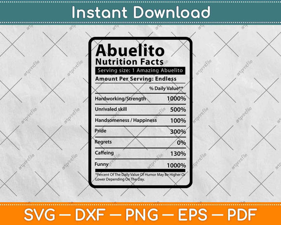 Abuelito Nutrition Facts Father's Day Svg Png Dxf Digital Cutting Files