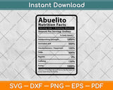 Abuelito Nutrition Facts Father's Day Svg Png Dxf Digital Cutting Files