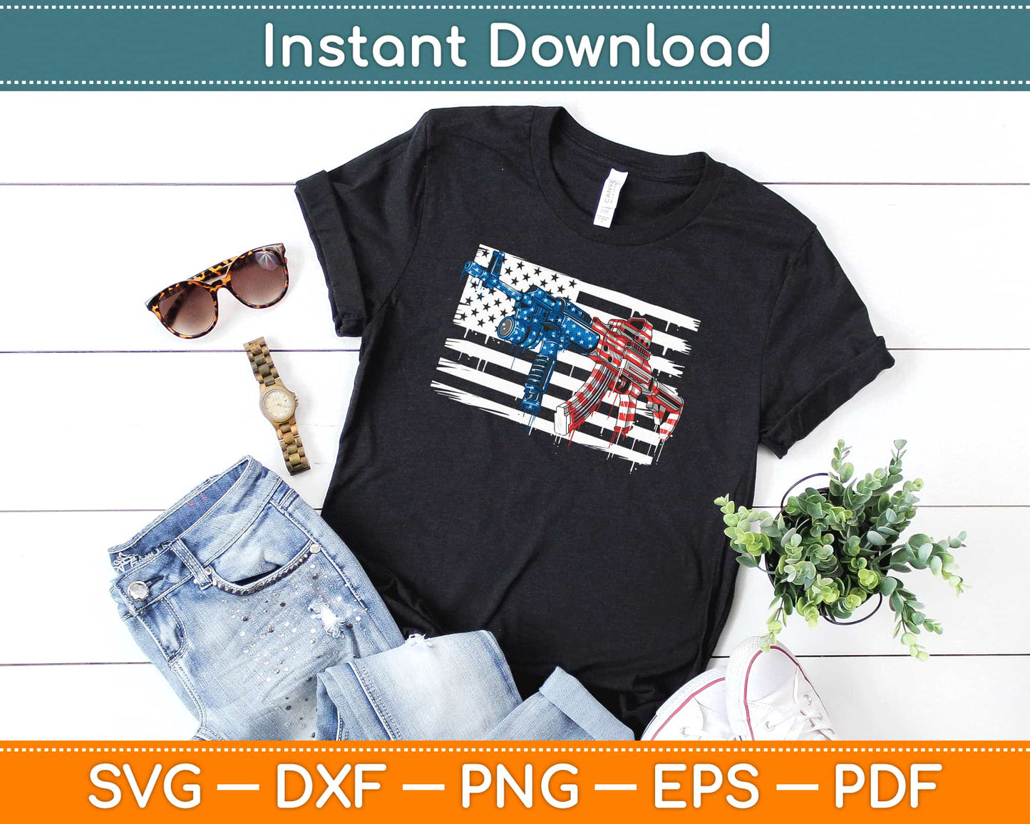 American Flag And Gun 4th of July Svg Design Cricut Printable Cutting Files