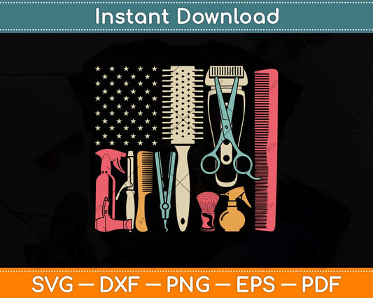 American Flag Hair Stylist Hairdresser Barber Salon Svg Png Dxf Digital Cutting File