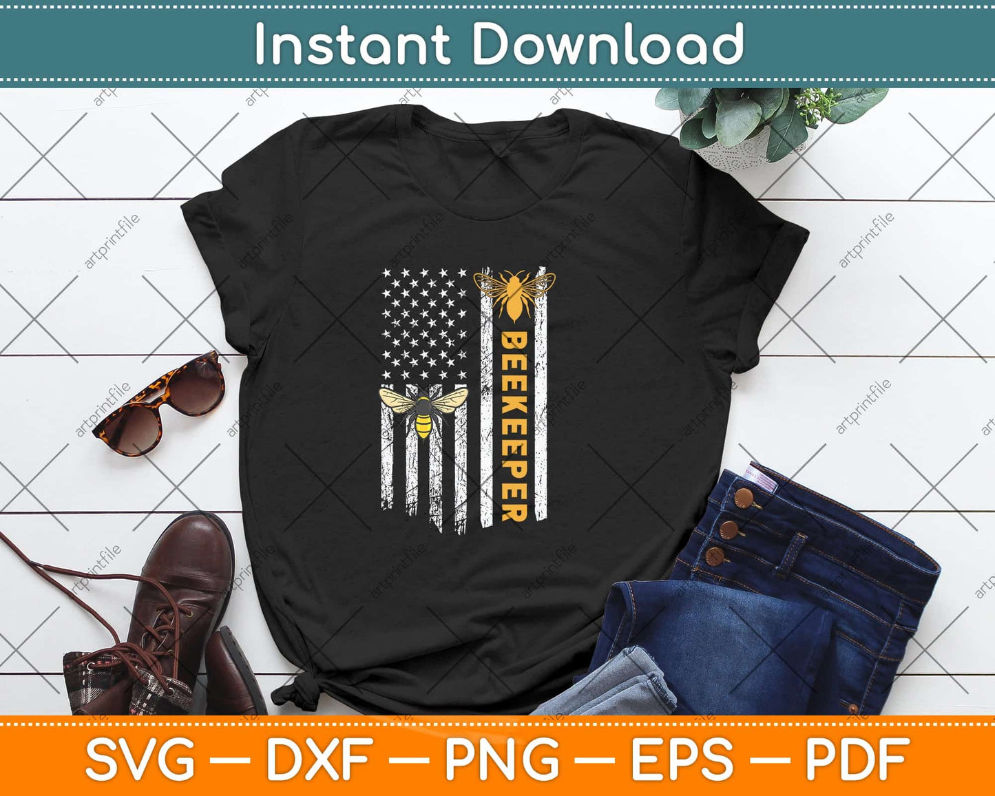 American Flag Honey Bee Beekeeping Hive Beekeeper Svg Png Dxf Digital Cutting File