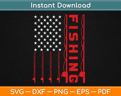 American Flag Patriotic Fishing Pole Outdoorsman Svg Printable Cutting Files