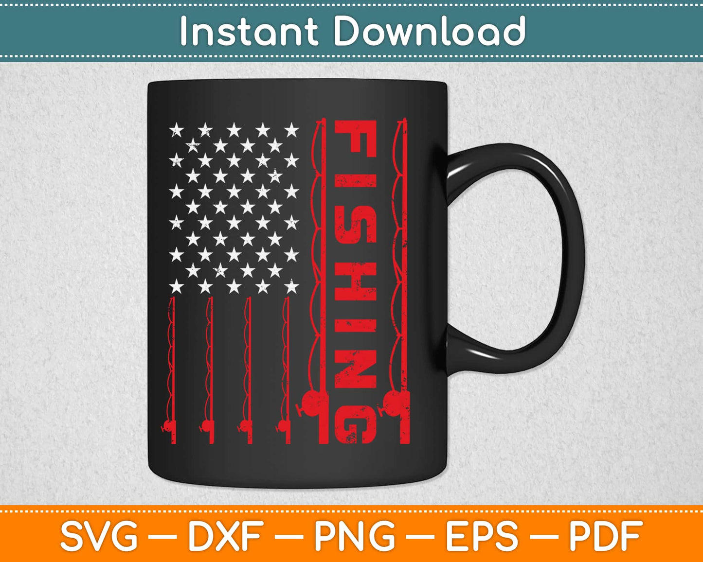 American Flag Patriotic Fishing Pole Outdoorsman Svg Printable Cutting Files