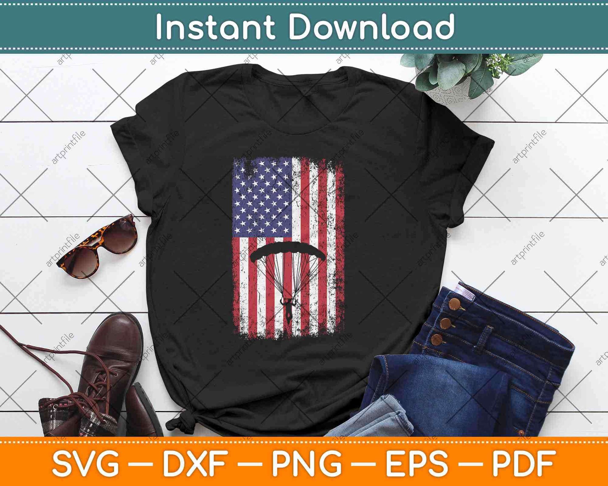 American Flag Patriotic Skydiving Gifts Svg Design Cricut Printable Cutting Files