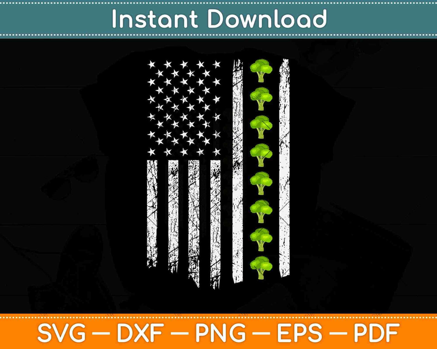 American Flag Vegetables Broccoli Keto Diet Vegan Svg Png Dxf Digital Cutting Files