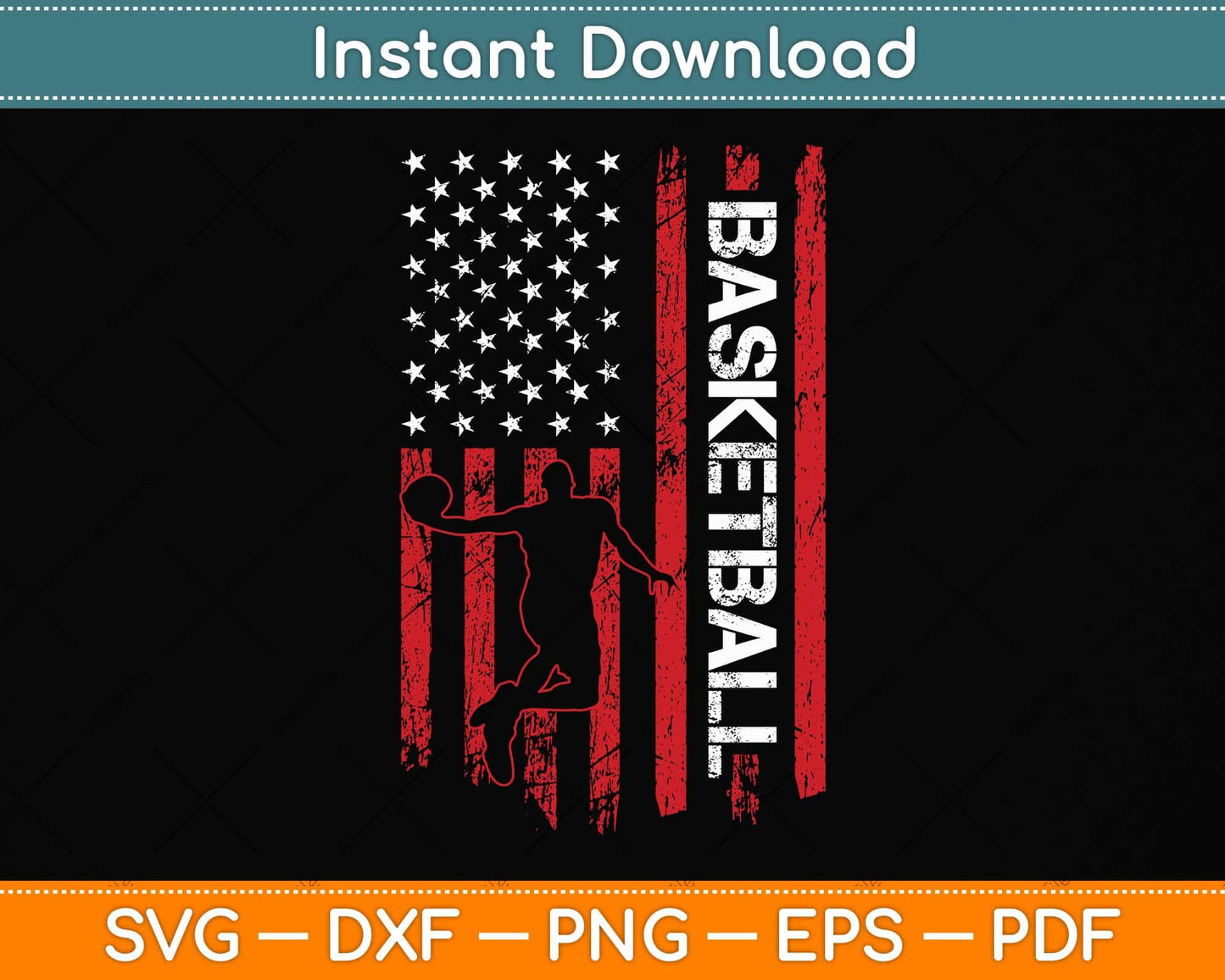 American Flag Vintage Basketball USA Flag Svg Png Dxf Digital Cutting File
