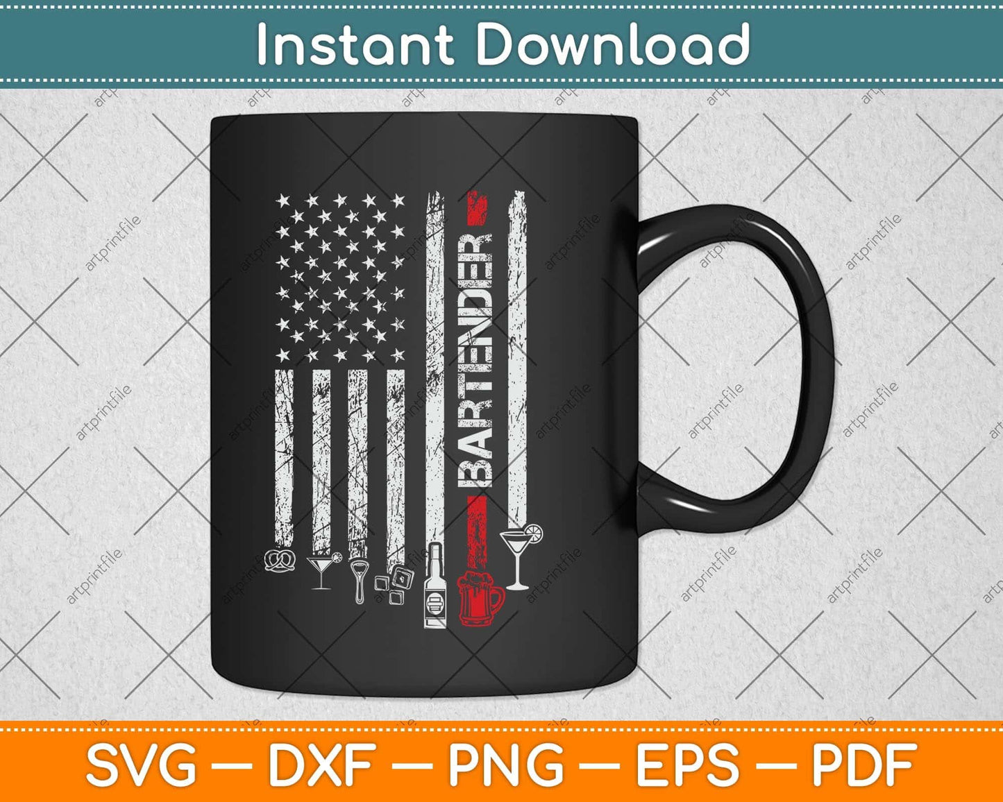 American Flag with Bartender Svg Png Dxf Digital Cutting File