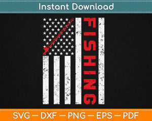 American Flag With Red Line Patriotic Fishing Pole Outdoorsman Svg Cutting Files
