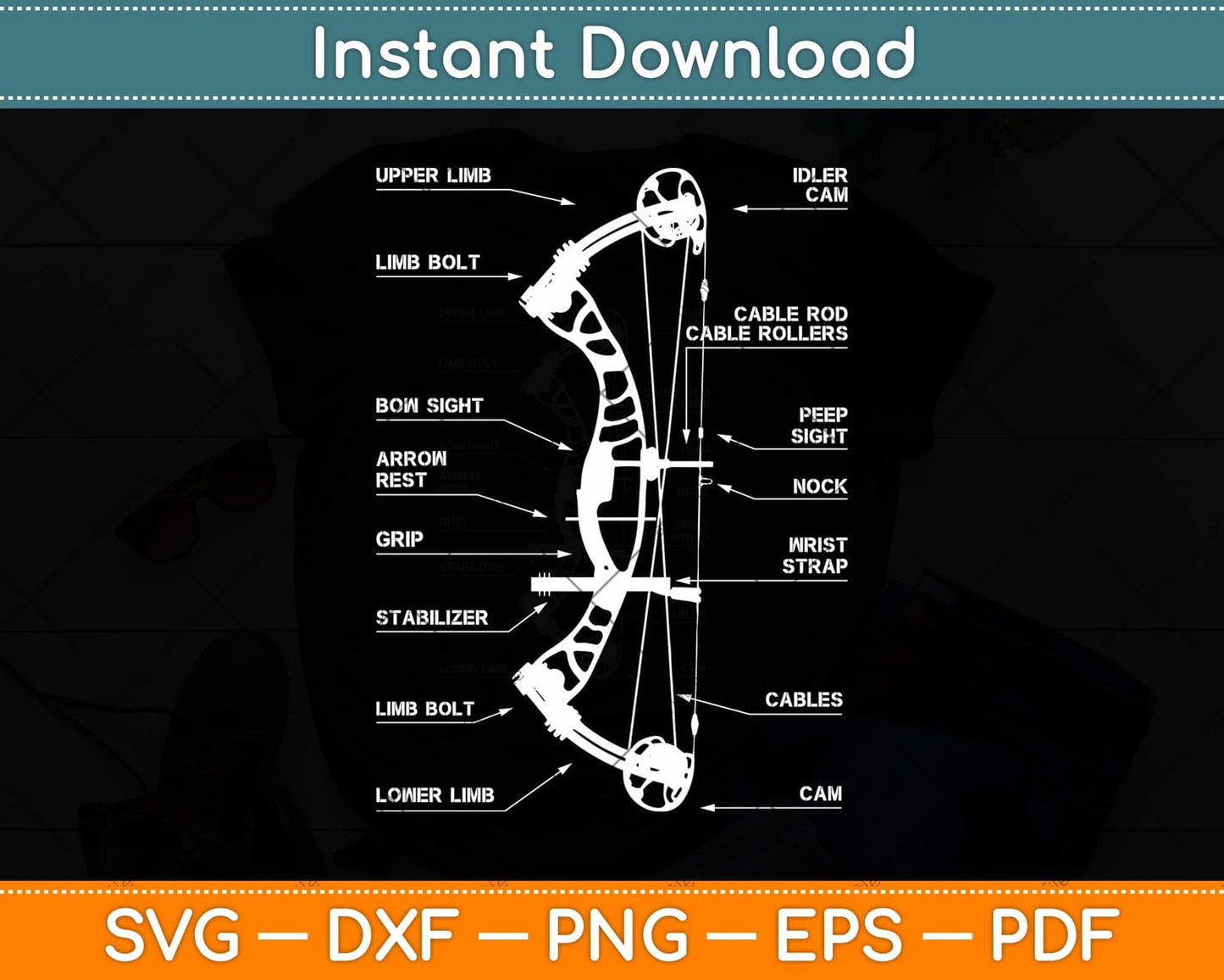 Anatomy of Archery Bow Hunting Bow Hunting Svg Png Dxf Digital Cutting File