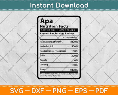 Apa Nutrition Facts Father's Day Svg Png Dxf Digital Cutting Files