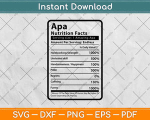 Apa Nutrition Facts Father's Day Svg Png Dxf Digital Cutting Files