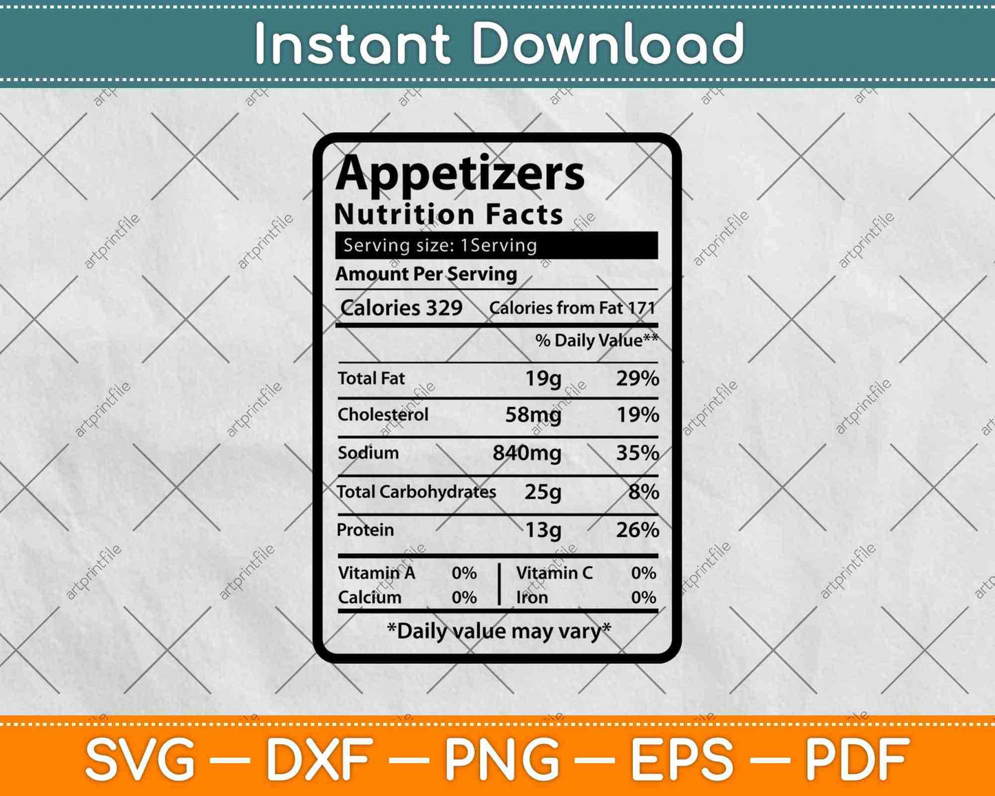 Appetizers Nutrition Facts Svg Png Dxf Digital Cutting File