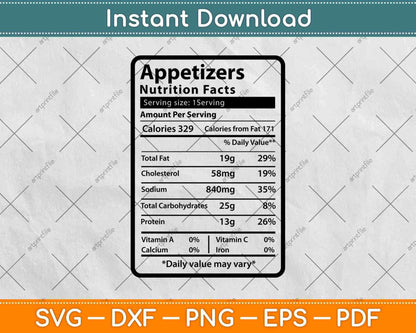 Appetizers Nutrition Facts Svg Png Dxf Digital Cutting File