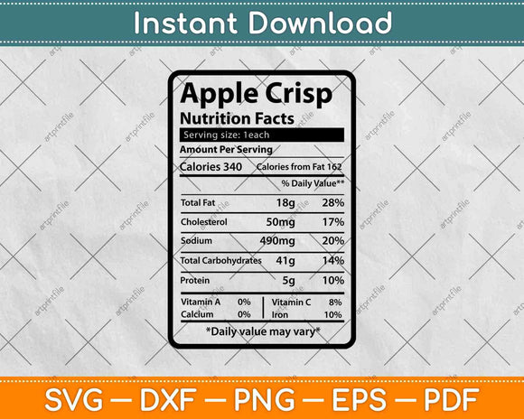 Apple Crisp Nutrition Facts Svg Png Dxf Digital Cutting File