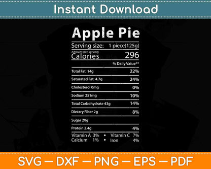 Apple Pie Nutrition Facts Label Costume Thanksgiving Svg Design