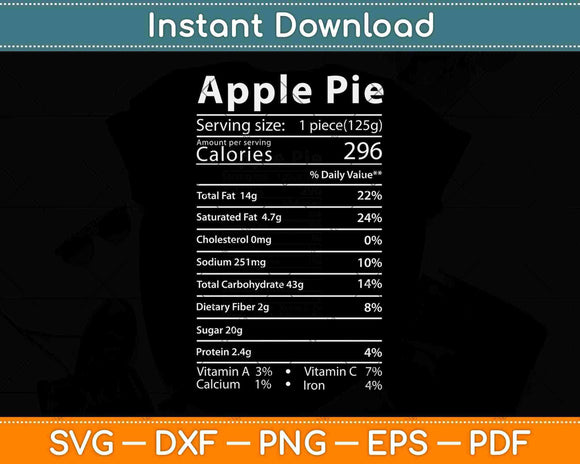 Apple Pie Nutrition Facts Label Costume Thanksgiving Svg Design