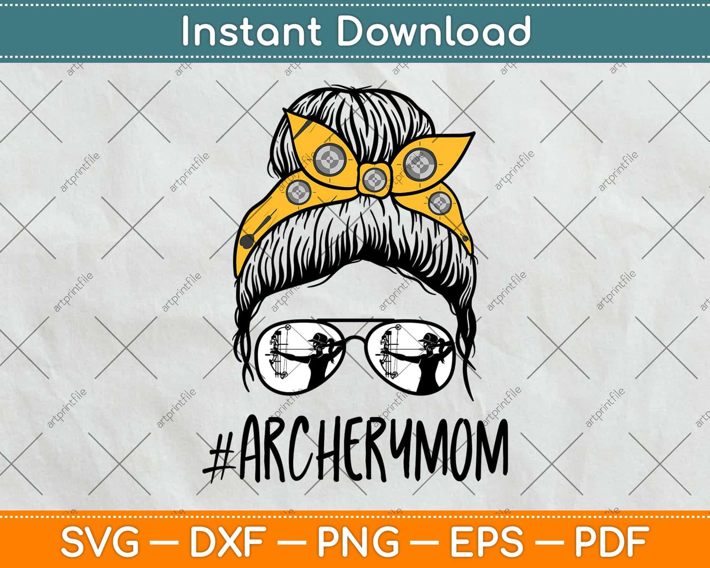 Archery Mom Life Messy Bun Hair Glasses Svg Png Dxf Digital Cutting File