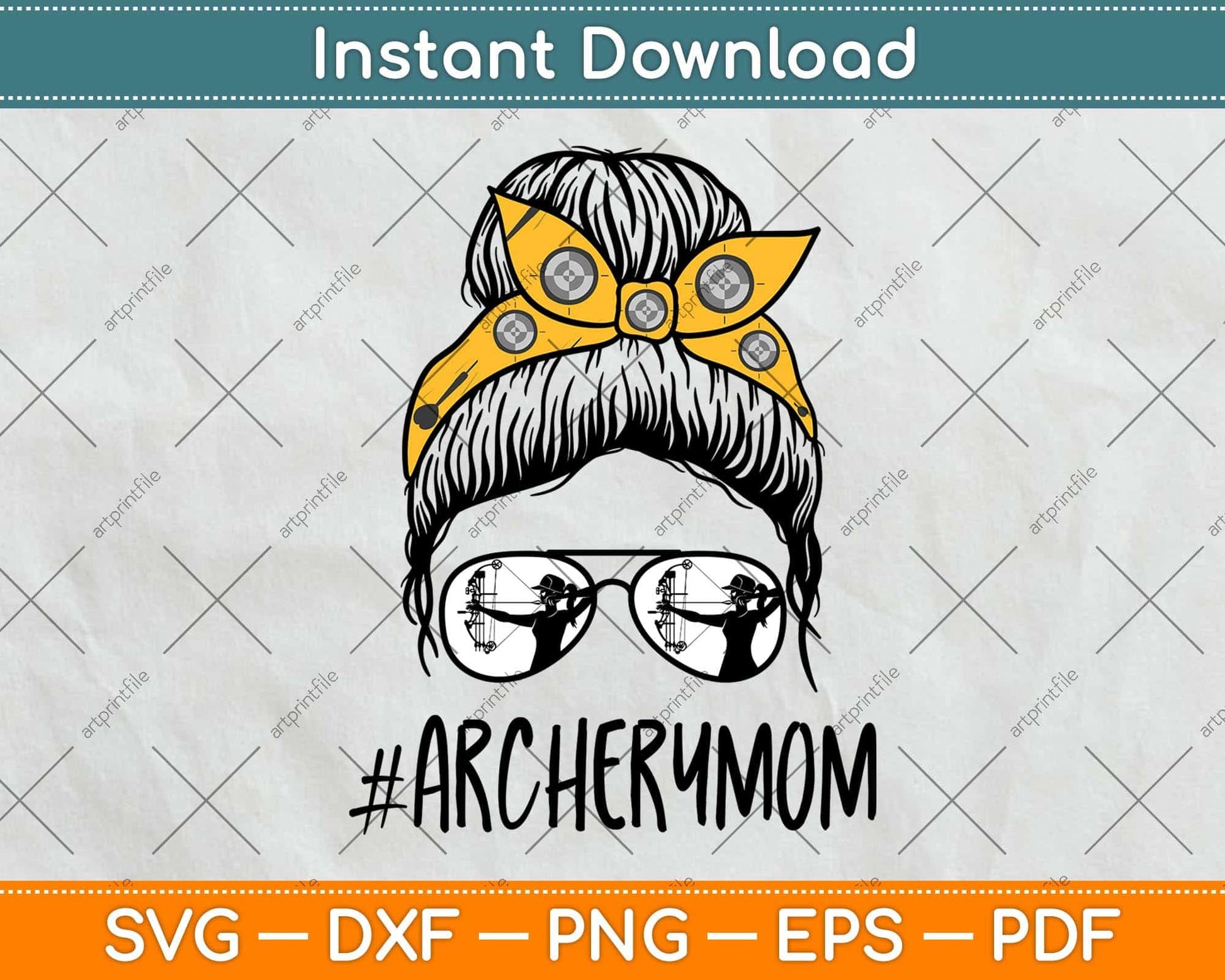 Archery Mom Life Messy Bun Hair Glasses Svg Png Dxf Digital Cutting File
