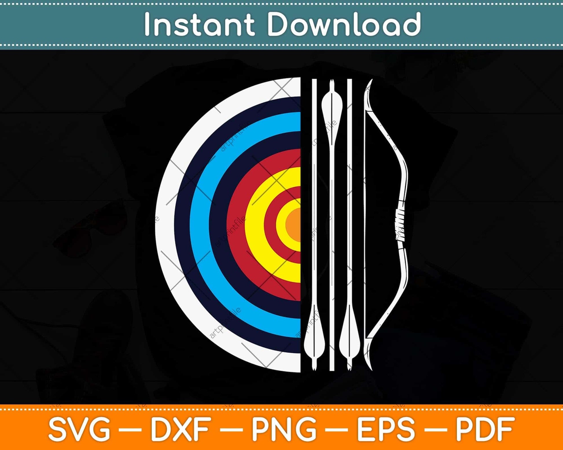 Archery Target Bow And Arrow Archer Retro Vintage Svg Png Dxf Digital Cutting File
