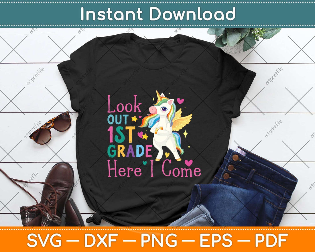 Back To School Look Out 1st Grade Here I Come Unicorn Svg Cutting File ...