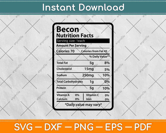 Bacon Nutrition Facts Funny Thanksgiving Christmas Svg Png Dxf Digital Cutting File