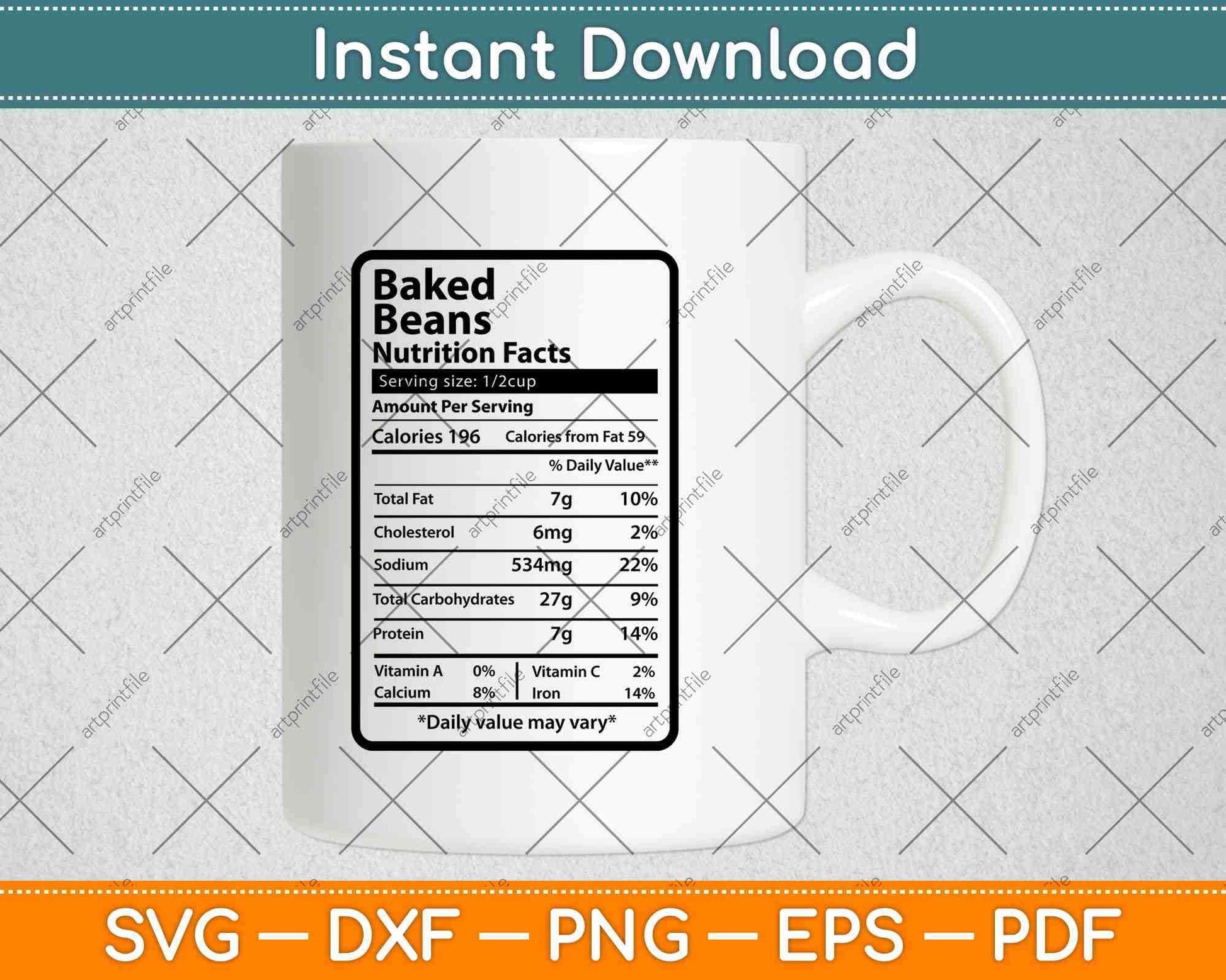 Baked Beans Nutrition Facts Funny Thanksgiving Svg Png Dxf Digital Cutting File