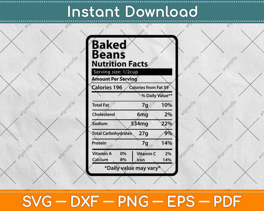 Baked Beans Nutrition Facts Funny Thanksgiving Svg Png Dxf Digital Cutting File