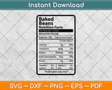 Baked Beans Nutrition Facts Funny Thanksgiving Svg Png Dxf Digital Cutting File