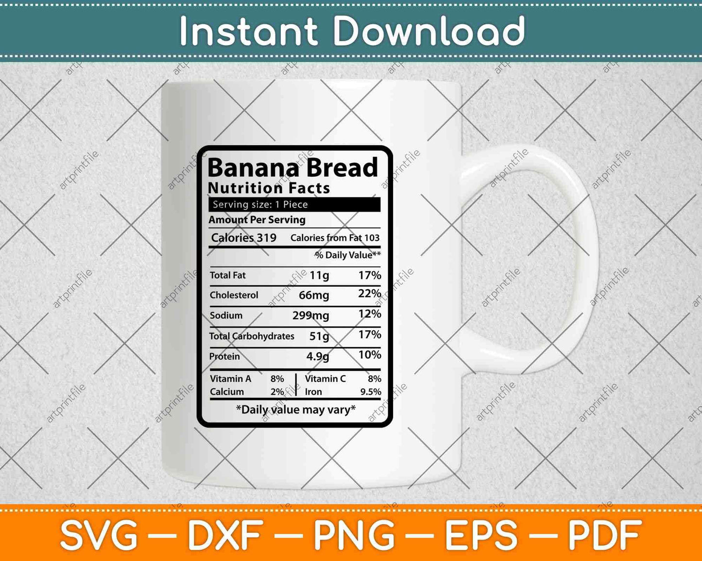 Banana Bread Nutrition Facts Thanksgiving Svg Png Dxf Digital Cutting File