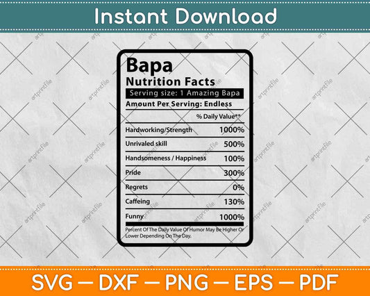 Bapa Nutrition Facts Father's Day Svg Png Dxf Digital Cutting Files