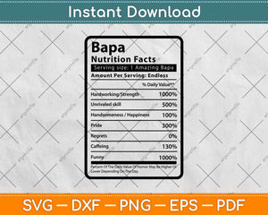 Bapa Nutrition Facts Father's Day Svg Png Dxf Digital Cutting Files