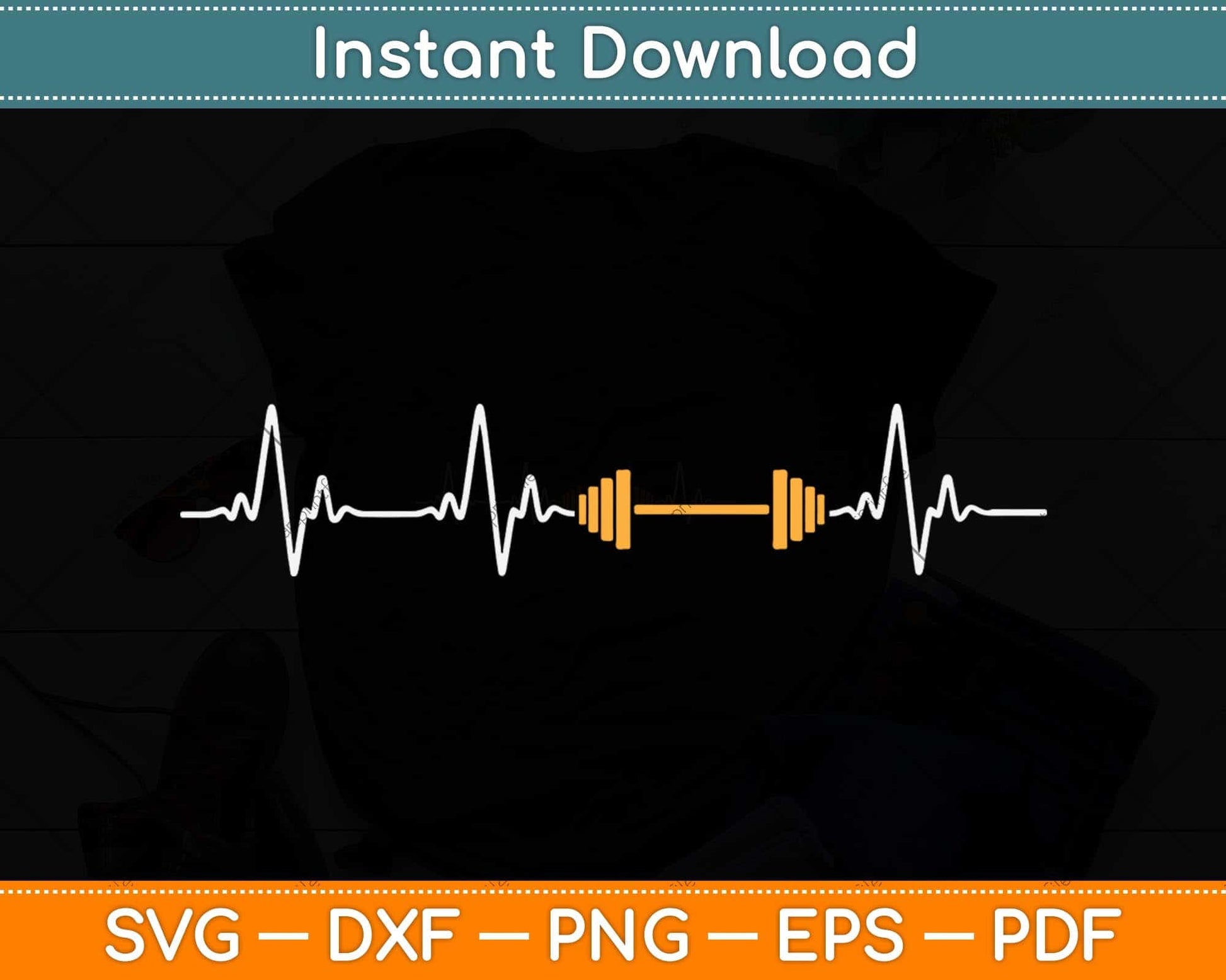 Barbell Weightlifting Heartbeat Bodybuilding Svg Png Dxf Digital Cutting File