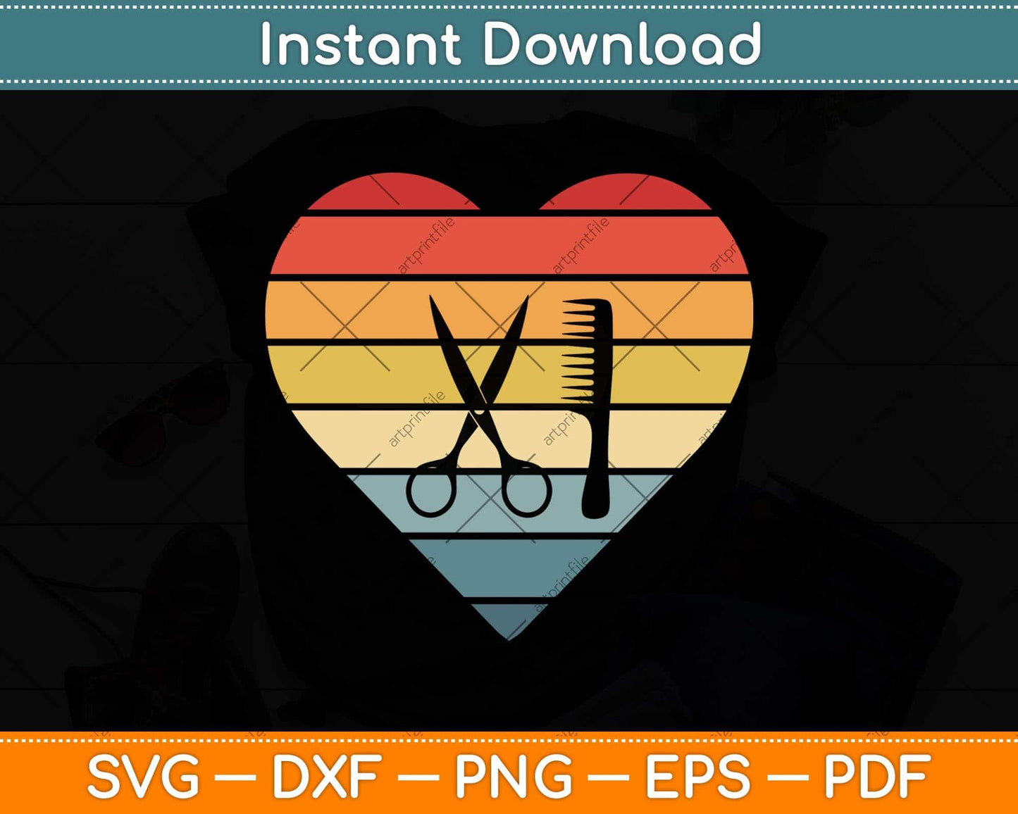 Barber Hairdresser Gifts Retro Sunset Scissors Hair Stylist Svg Png Dxf Digital Cutting File