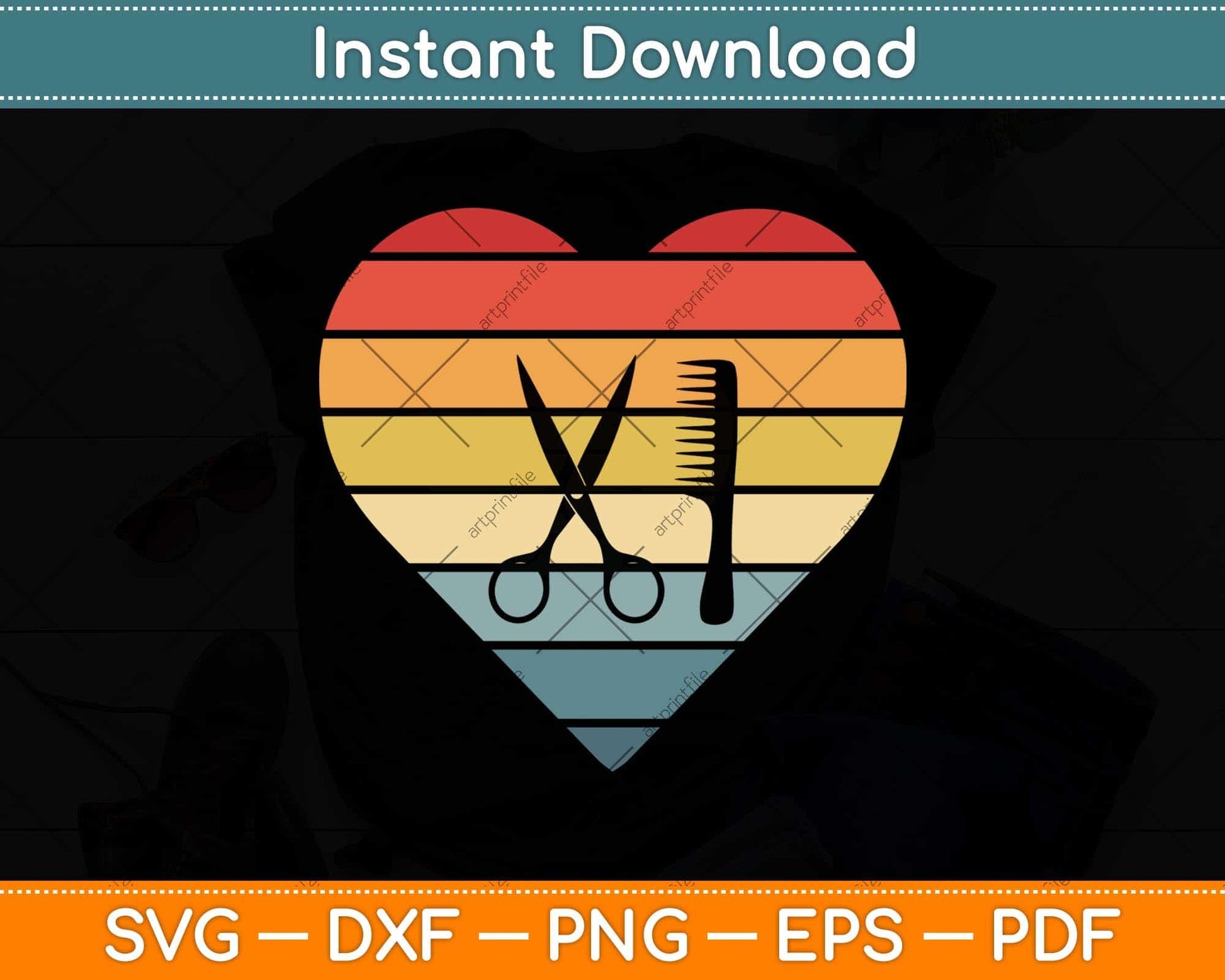 Barber Hairdresser Gifts Retro Sunset Scissors Hair Stylist Svg Png Dxf Digital Cutting File