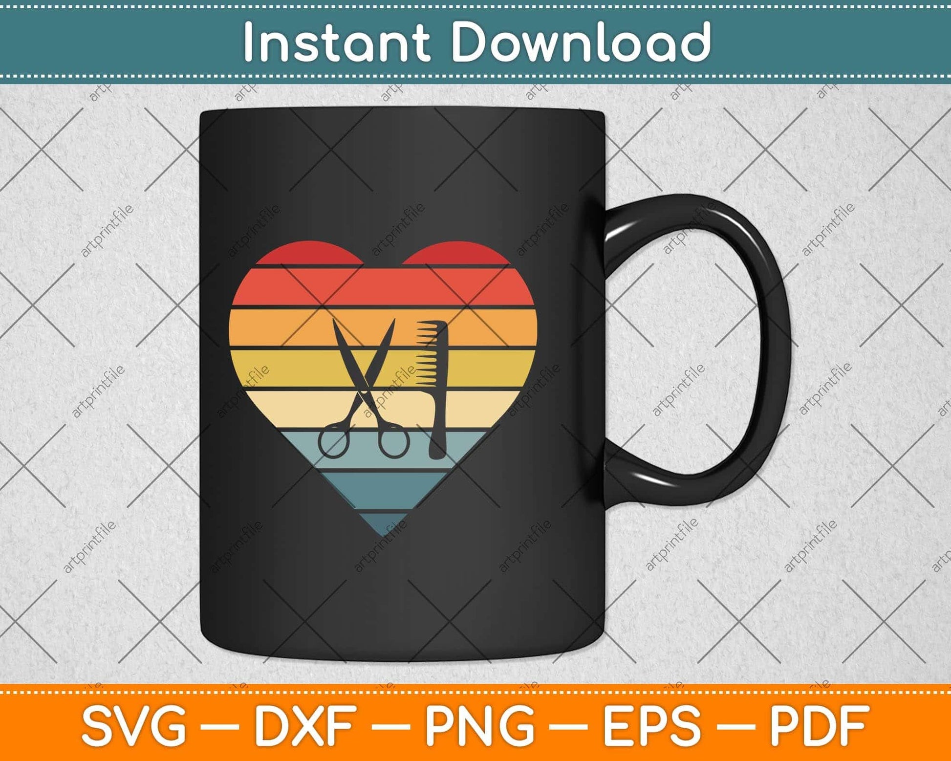 Barber Hairdresser Gifts Retro Sunset Scissors Hair Stylist Svg Png Dxf Digital Cutting File