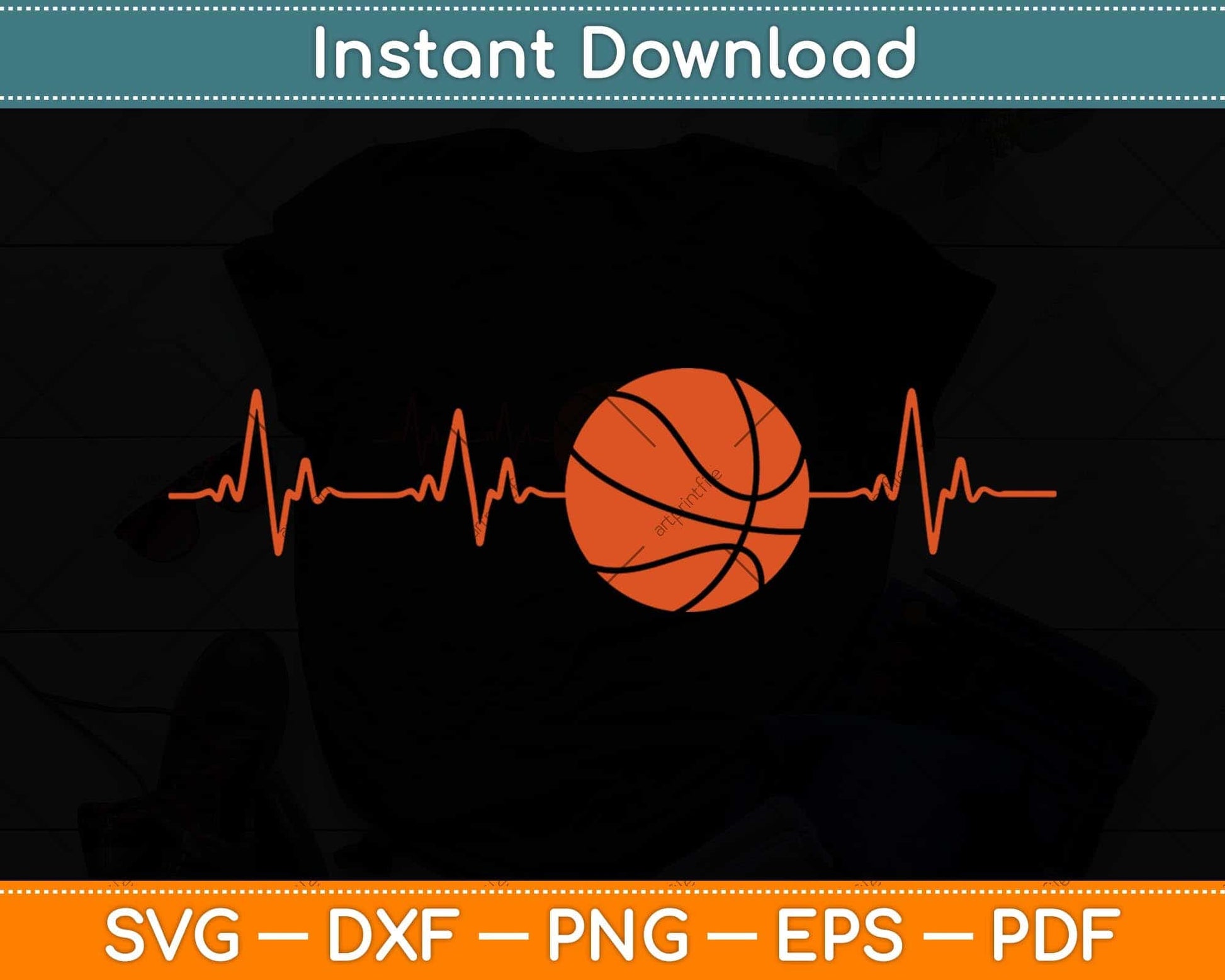 Basketball Heartbeat Svg Png Dxf Digital Cutting File
