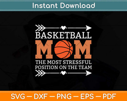 Basketball Mom The Most Stressful Position On The Team Svg Design